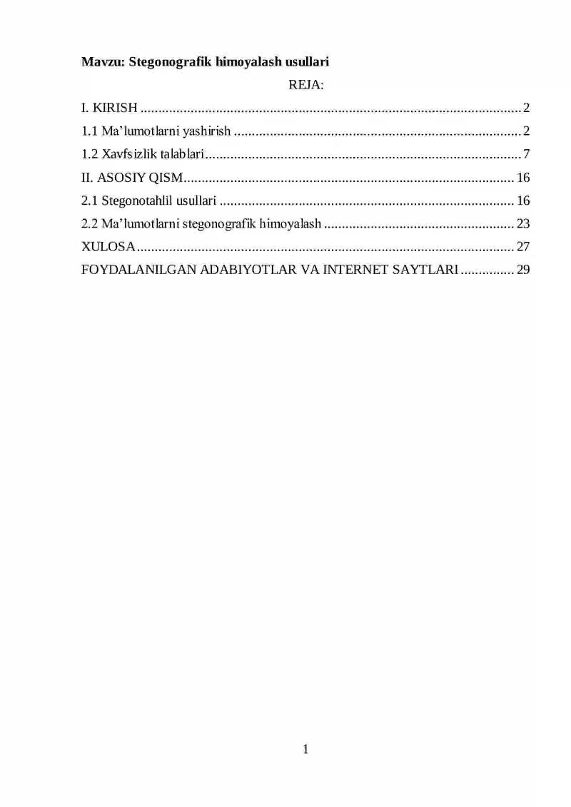 Stegonografik himoyalash usullari