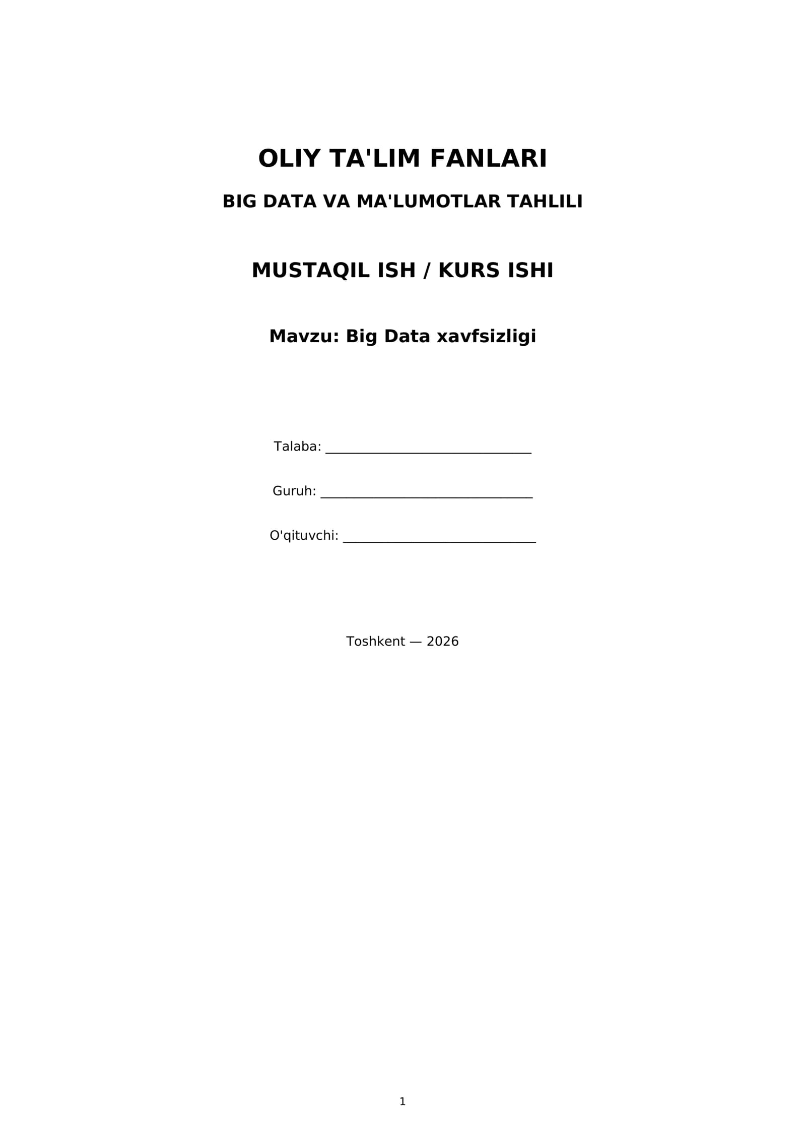 BIG DATA VA MA'LUMOTLAR TAHLILI