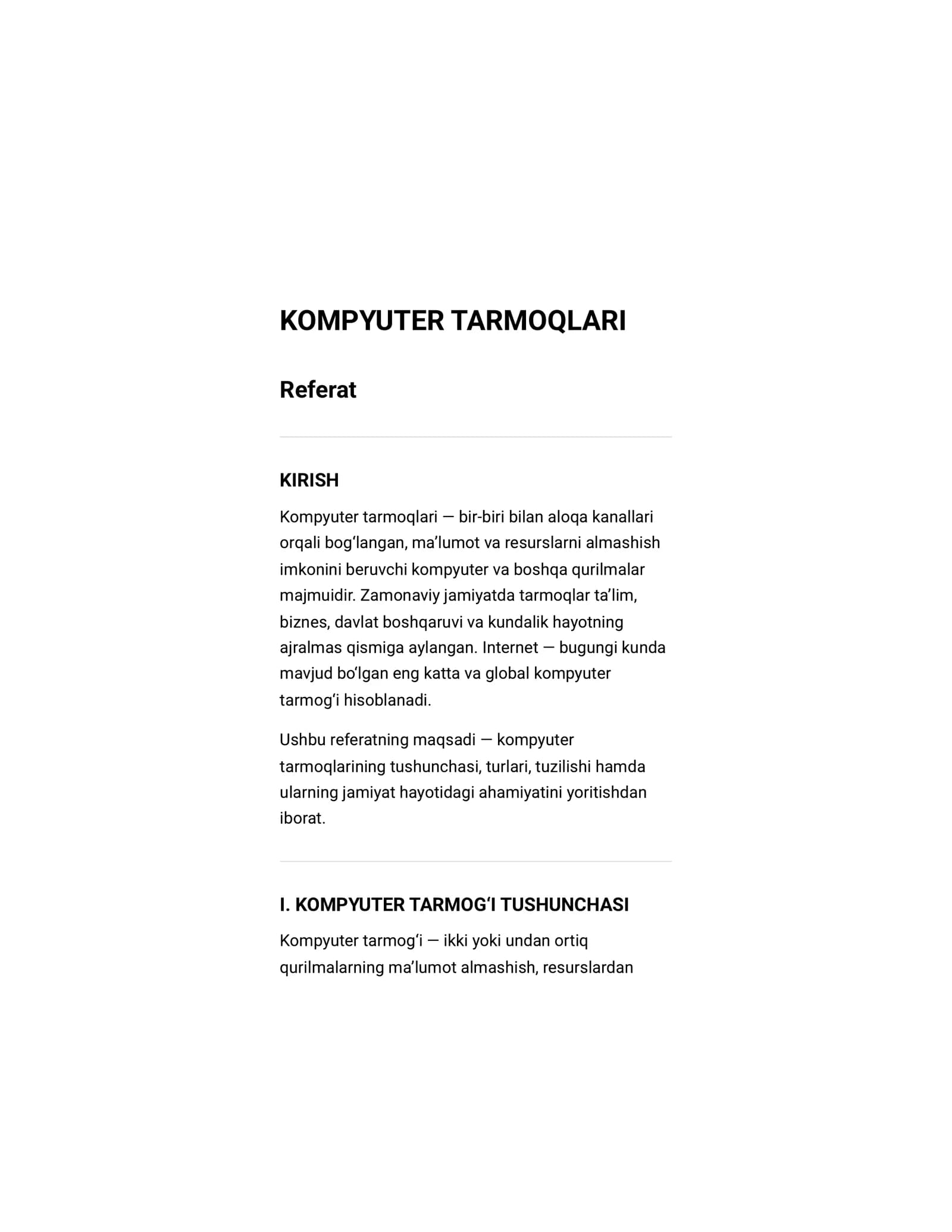 Referat Kompyuter tarmoqlari