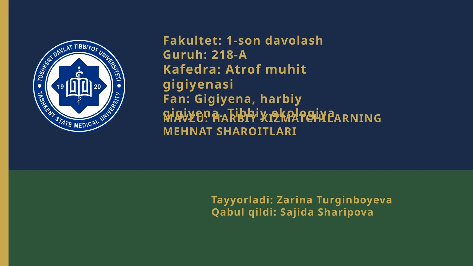 HARBIY XIZMATCHILARNING MEHNAT SHAROITLARI