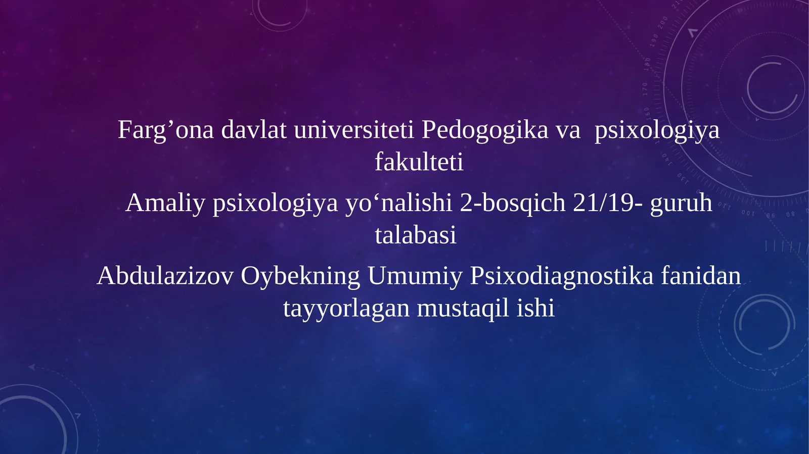Abdulazizov Oybekning Umumiy Psixodiagnostika fanidan tayyorlagan mustaqil ishi