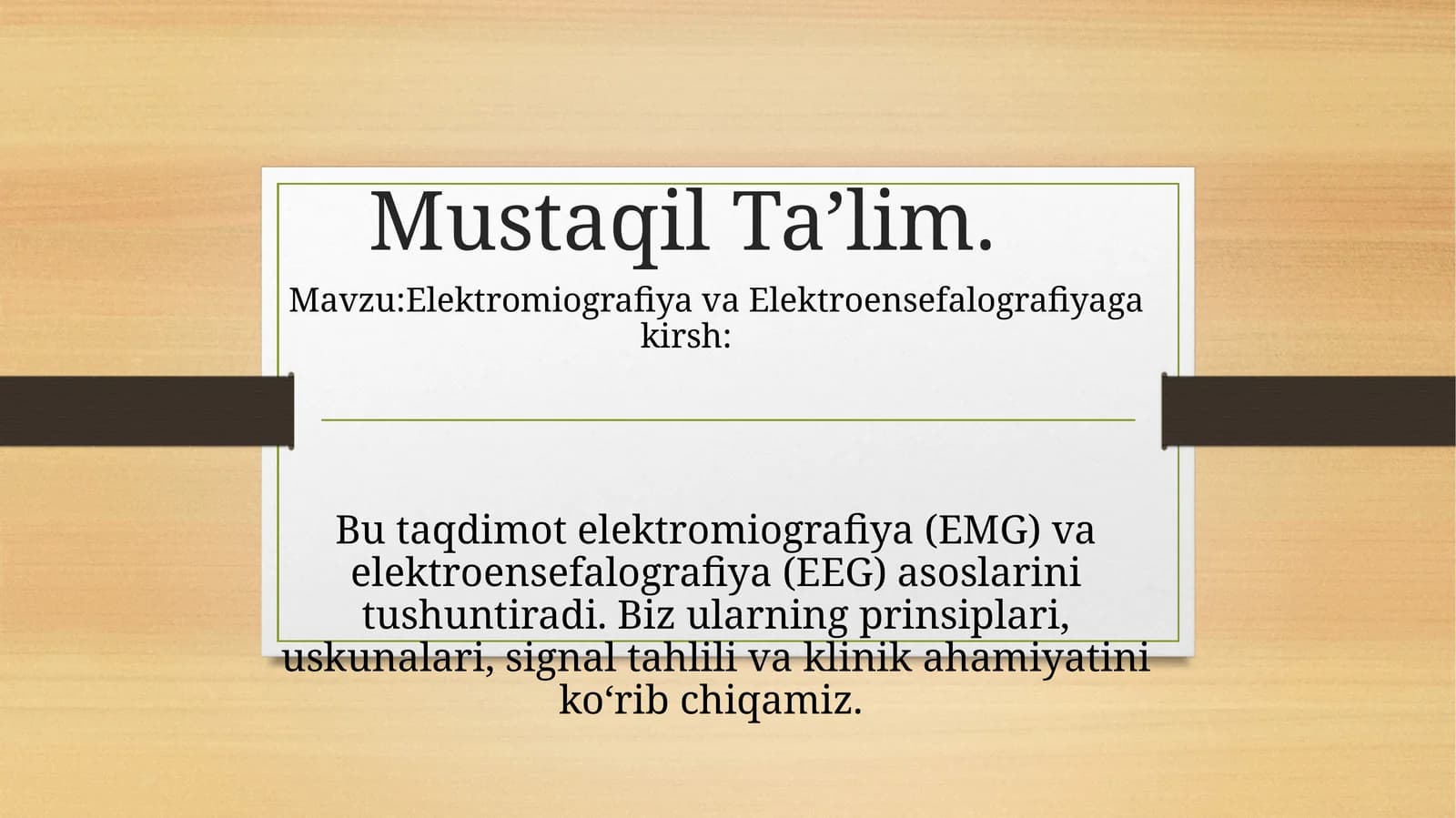Elektromiografiya va Elektroensefalografiyaga kirish