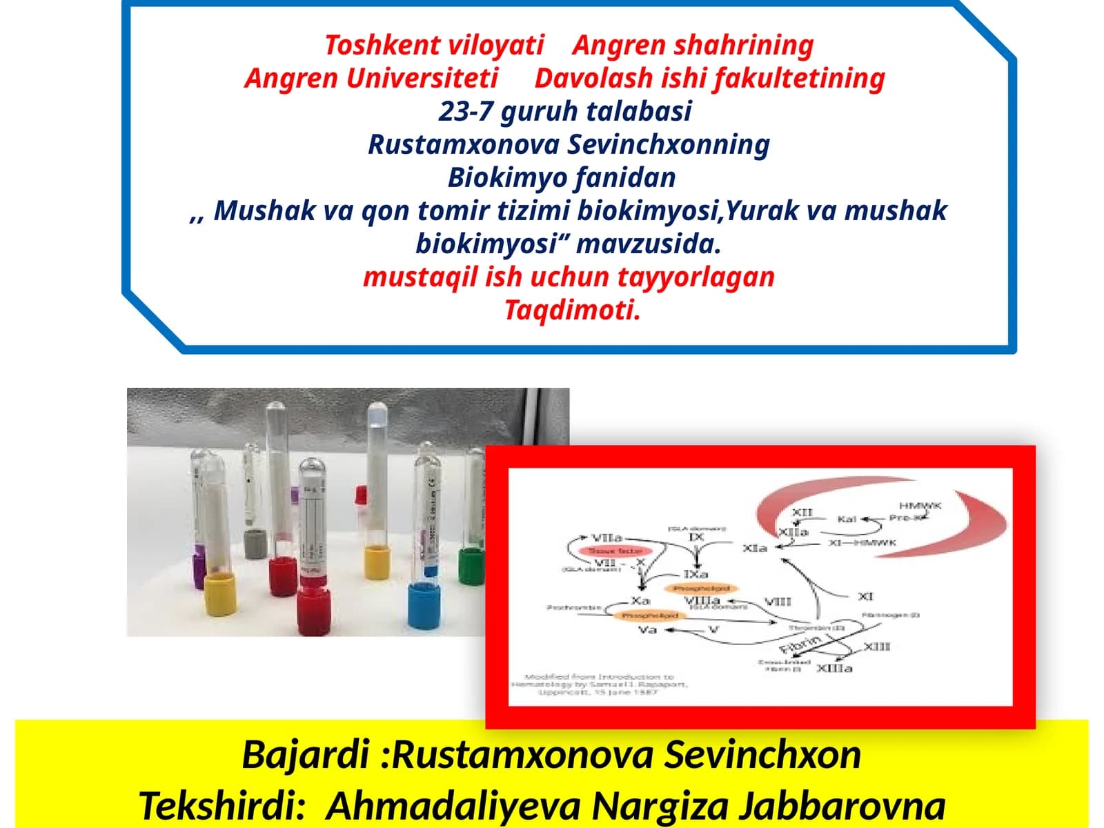 Biokimyo fanidan Mustaqil Ish