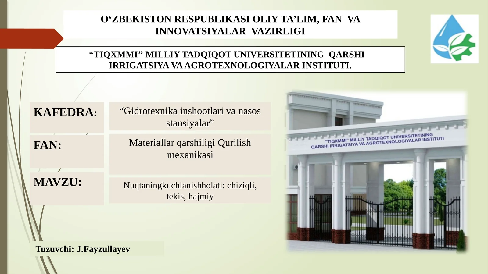 Gidrotexnika inshootlari va nasos stansiylar