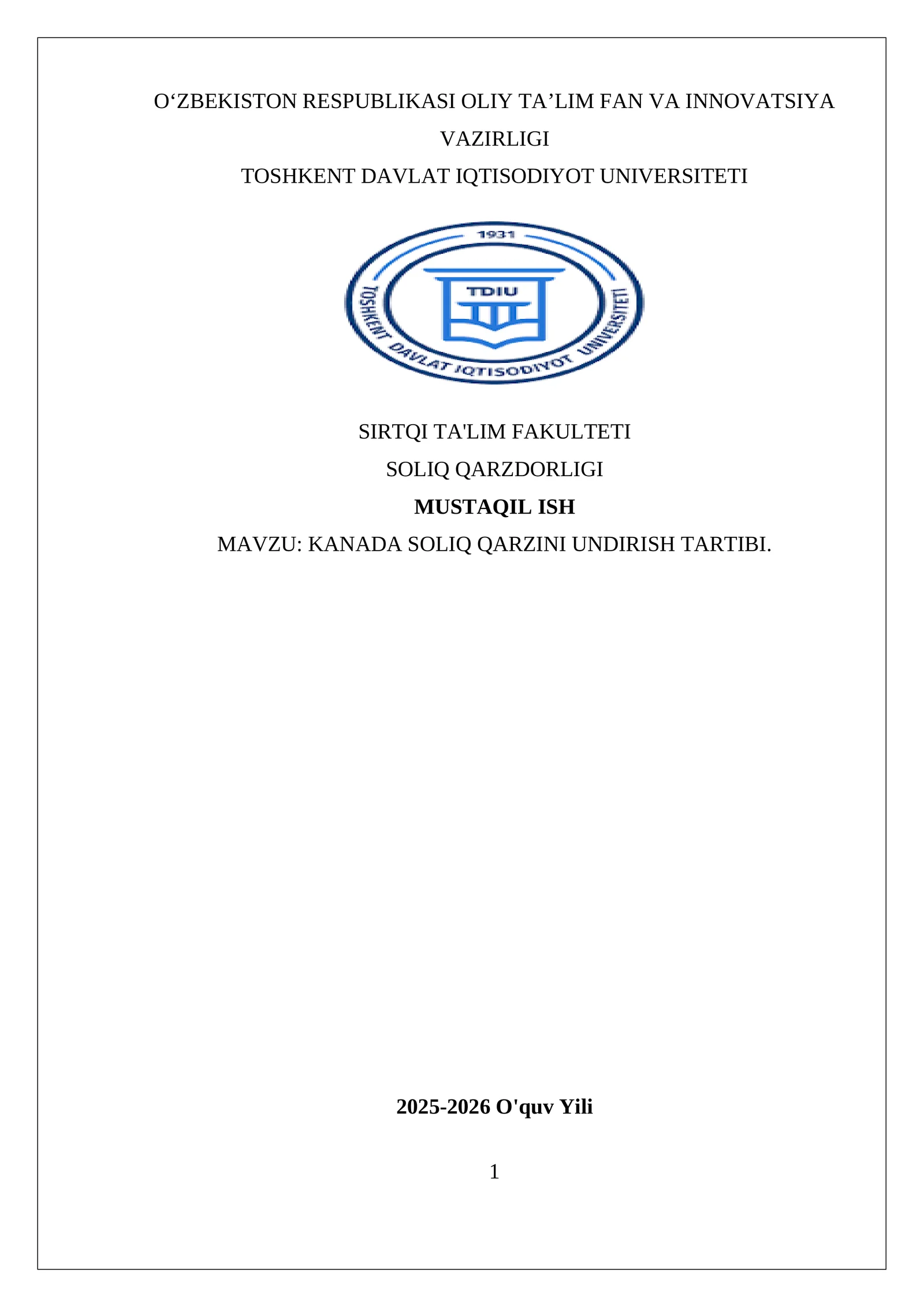 KANADA SOLIQ QARZINI UNDIRISH TARTIBI