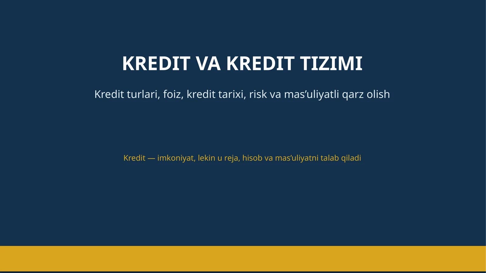 KREDIT VA KREDIT TIZIMI