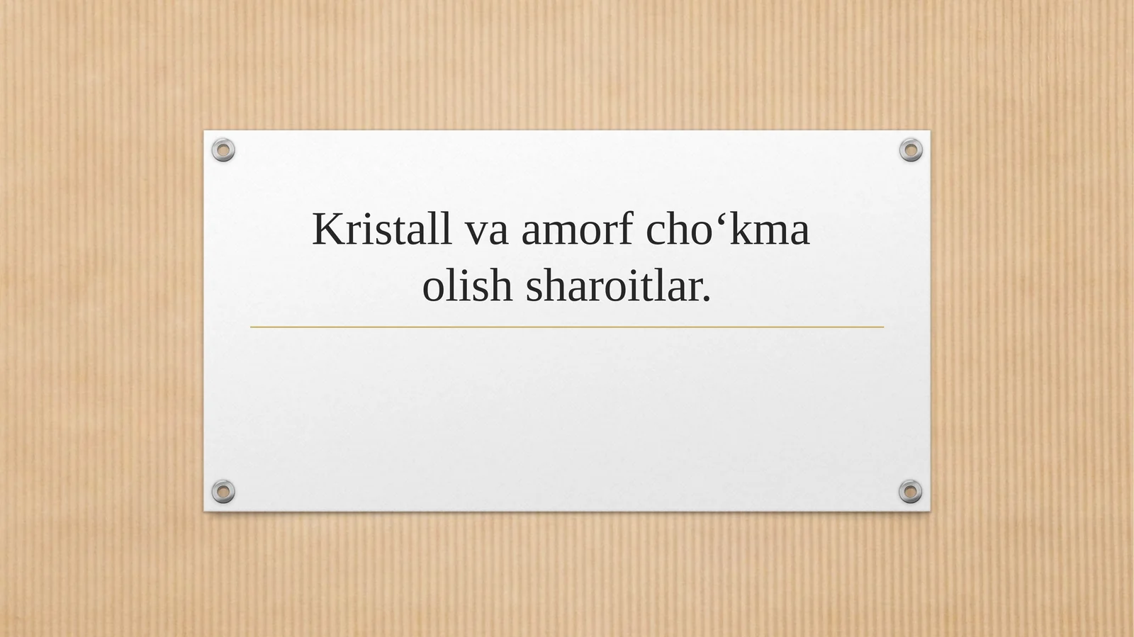 Kristall va amorf cho‘kma olish sharoitlar.
