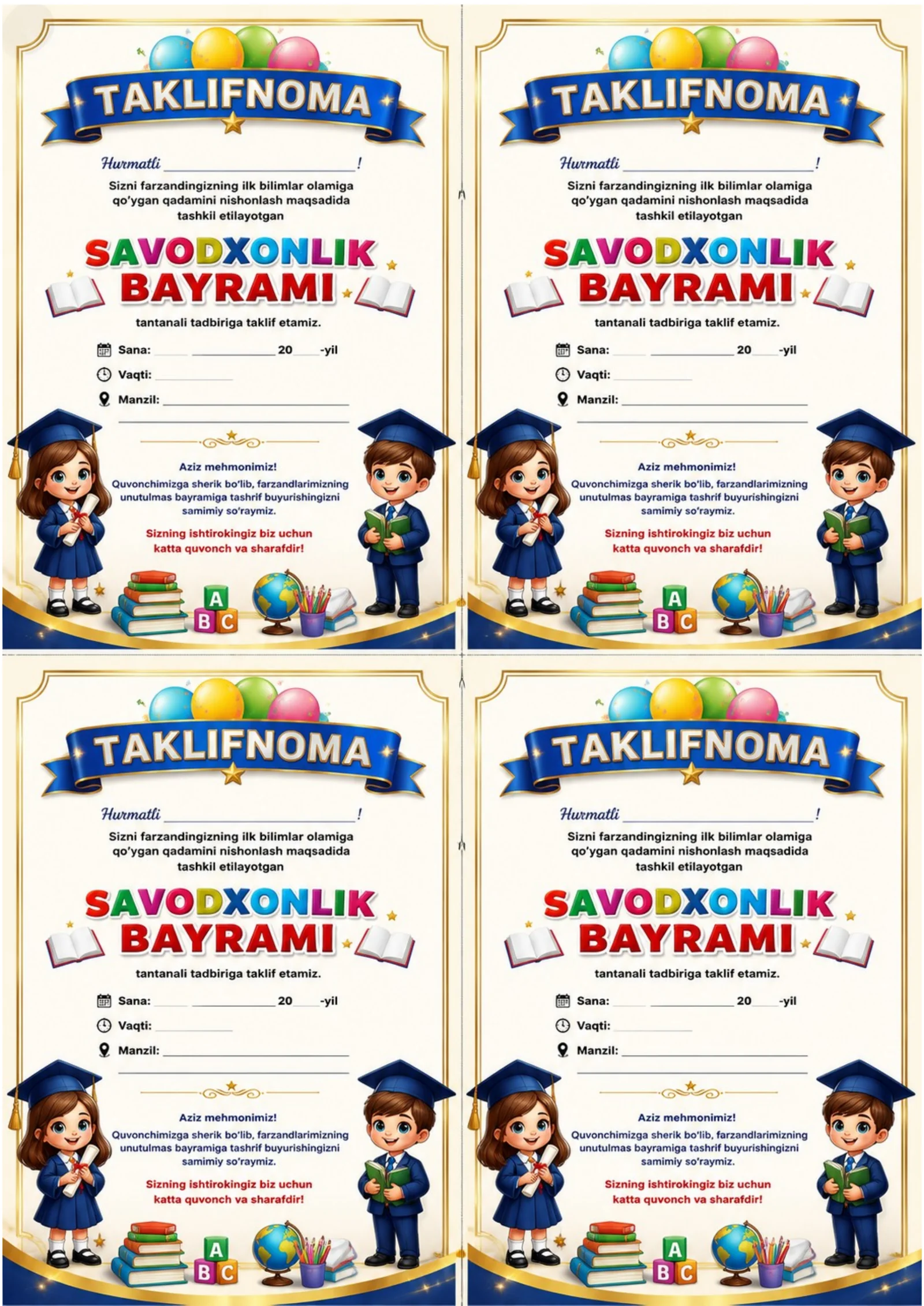 SAVODXONLIK BAYRAMI TAKLIFNOMA 2026 YIL