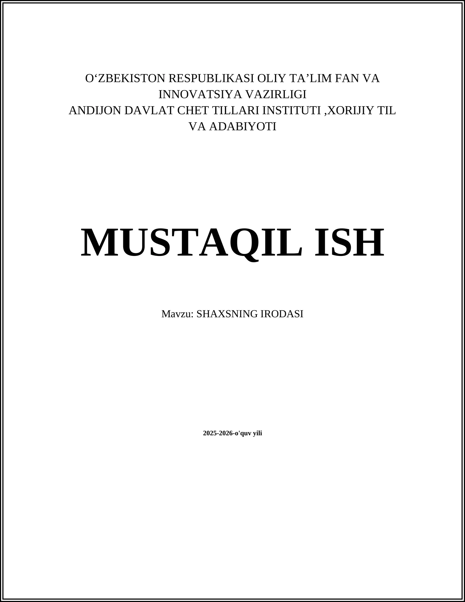 SHAXSNING IRODASI