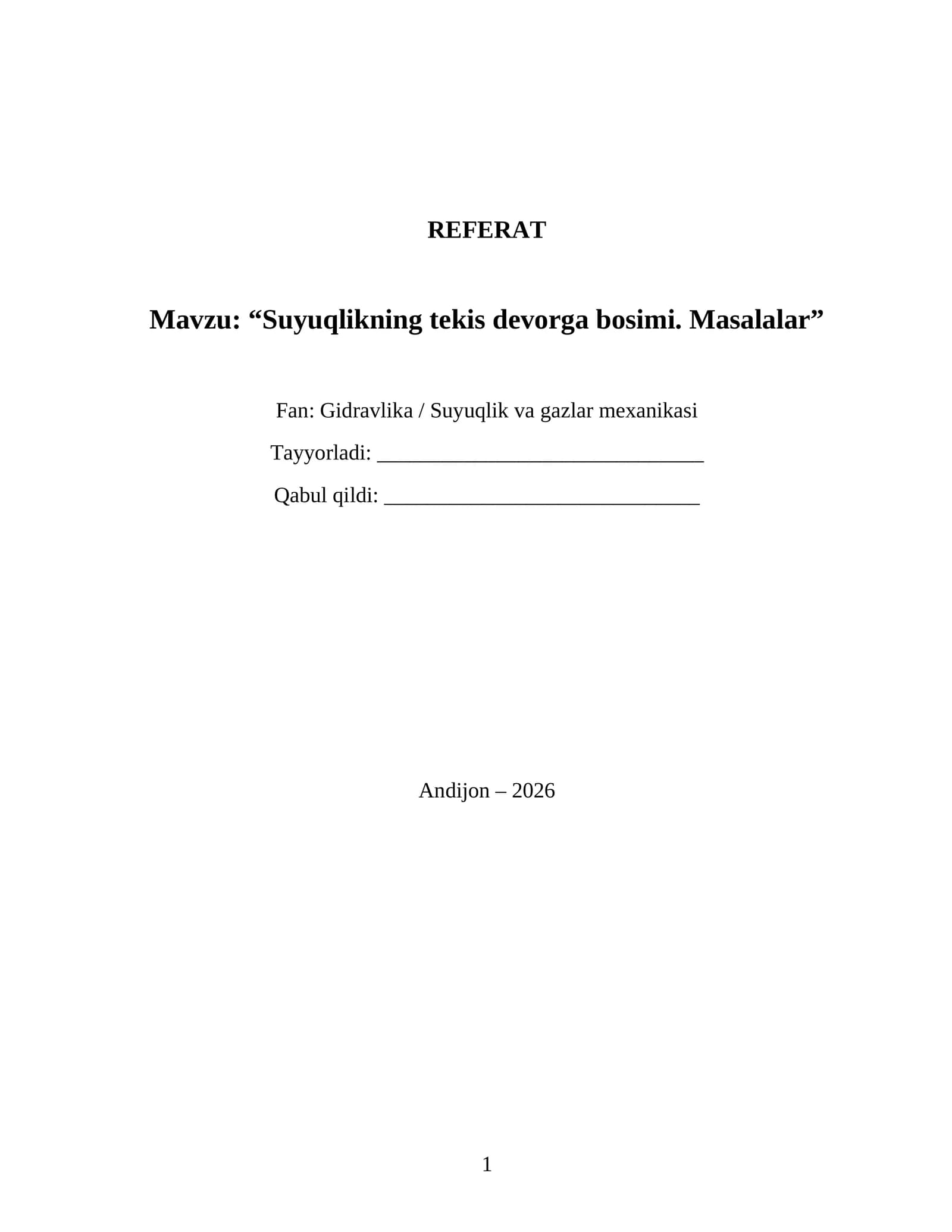 Suyuqlikning tekis devorga bosimi. Masalalar