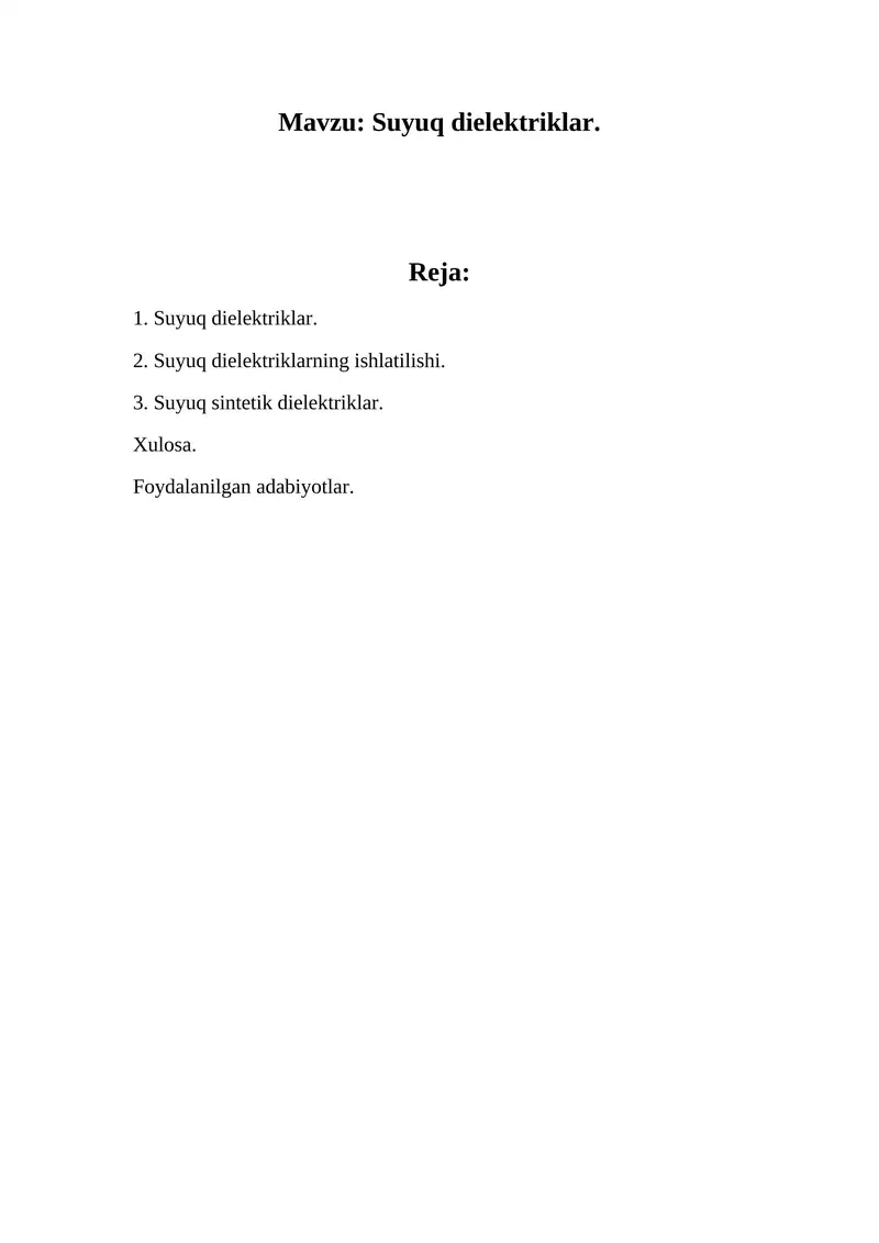 mustaqil ish suyuq dielektriklar